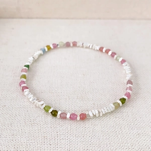 Colorful Tourmaline Beaded Bracelet With Copper Spacers Elastic Hand String For Women Minimalist Fashion Jewelry