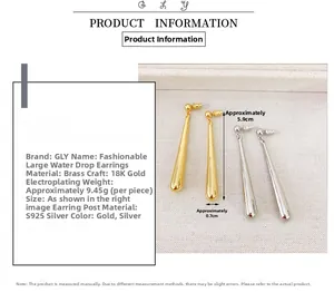 Detail of water drop earrings in 18K gold plated brass with S925 silver needles