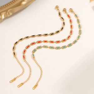 Colorful oval enamel bracelets in gold stainless steel with red blue and black charms