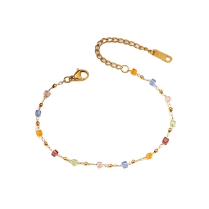 Chic multi-color crystal beaded gold chain bracelet with K18 tag for women