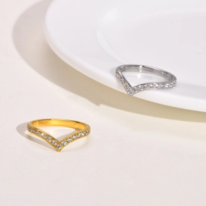 Chevron V Shaped Ring Stainless Steel Micro Pave Cubic Zirconia Geometric Simple Fashion Jewelry Gift For Women