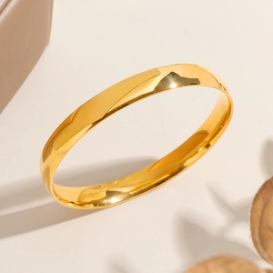 Minimalist 8mm wide polished gold stainless steel cuff bracelet for men and women