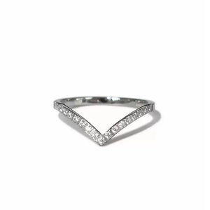 Minimalist V-shaped chevron ring in silver steel with sparkling pavé cubic zirconia