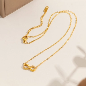 Golden infinity heart necklace with crystal accents and adjustable chain for women