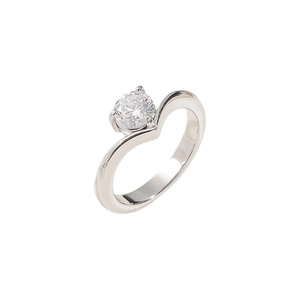 Elegant titanium solitaire ring with round brilliant gem and V-shaped silver band design