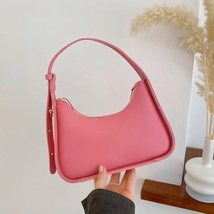 Sac hobo minimaliste en cuir PU rose avec bandoulière réglable pour femme