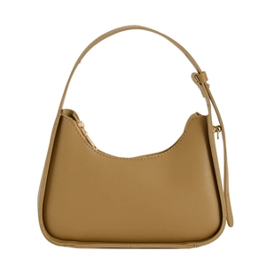Minimalist khaki half-moon underarm bag with adjustable strap and gold zipper