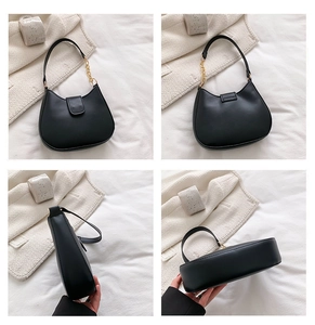 Détails du sac à main hobo noir en similicuir mat avec bandoulière et chaîne dorée