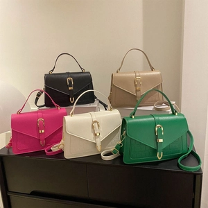 Trendy Crocodile Pattern PU Leather Small Square Bag For Women Vintage Texture Shoulder Crossbody Handbag With Golden Buckle