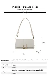 Detailed size parameters for the cream white PU shoulder bag with gold buckle hardware