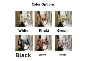 Detailed grid showing six stylish leather shoulder bags in white, khaki, green, black and brown