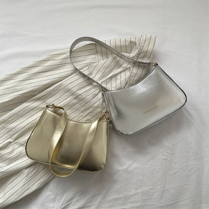 Women Metallic PU Leather Underarm Shoulder Bag Minimalist Glossy Small Hobo Bag Y2K Style Trendy Fashion Handbag For Party