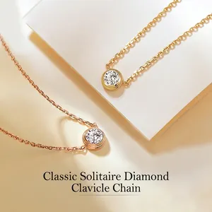 Classic 18K rose gold titanium steel necklace featuring a bezel-set round zircon stone