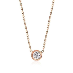 18K rose gold titanium steel necklace featuring a single round zircon pendant on an O-chain