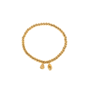 Golden lotus seedpod charm bracelet with polished round beads in traditional style