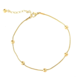 Minimalist rose gold bead anklet with snake chain and lobster clasp on white background