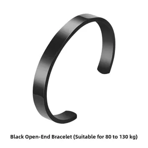 Detailed view of bold black stainless steel open bangle for 40-65kg weight range