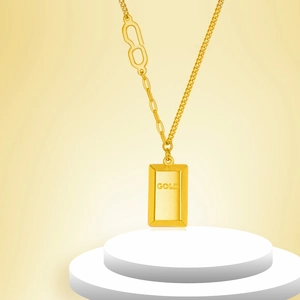 18k gold plated stainless steel necklace with gold bar pendant and asymmetric chain