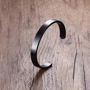 Minimalist matte black titanium steel C-shaped open cuff bracelet for men and women