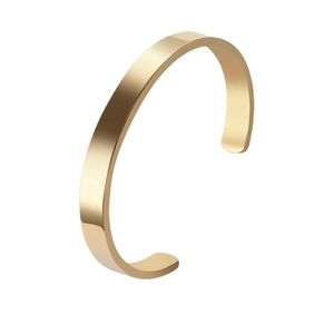 Polished minimalist gold titanium steel open cuff bangle with adjustable design