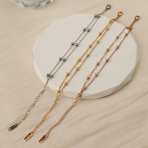 Minimalist 18K double-layered bead chain bracelets in silver, gold and rose gold