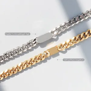 Bracciali a catena cubana lucidi in oro e argento con catena di estensione 15+5cm