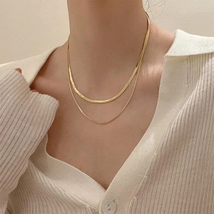 Collier double rangée en maille serpent dorée pour femme en acier inoxydable élégant