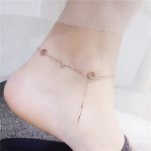 Elegant 18K rose gold titanium steel anklet with LOVE letter charms and long tassel