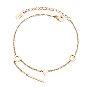 18K gold plated titanium ankle bracelet with LOVE lettering and bar charms for women