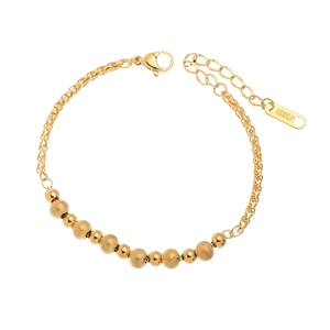 Golden titanium steel bead bracelet featuring mixed frosted and polished 18KGP finishes