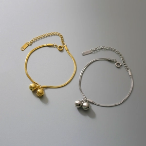 Retro double-layered bell bracelet in gold and silver stainless steel finishes