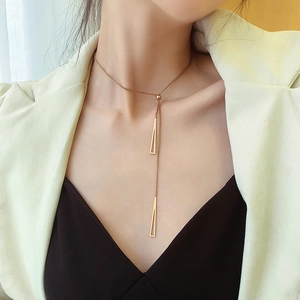 Adjustable rose gold triangle tassel necklace for women in durable titanium steel