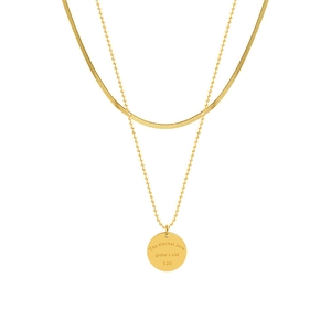 Double-layered 18k gold plated stainless steel necklace with coin pendant and snake chain