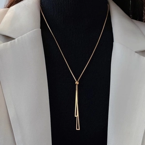 Minimalist Stainless Steel Triangle Lariat Necklace For Women Adjustable Long Geometric Pendant Y-Necklace Gold Rose Gold Silver Jewelry