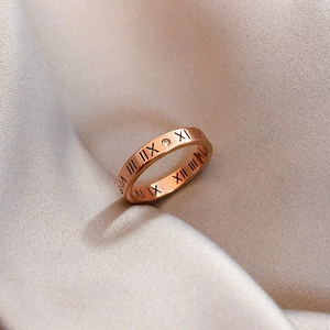 Titanium Steel Roman Numeral Ring With Rhinestone Rose Gold Gold Plated Minimalist Band For Women Jewelry Gift