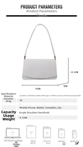 Detail view of white croc-embossed shoulder bag with dimensions 23x9x13.5cm and PU texture