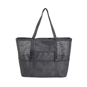 Bolso tote minimalista de malla negra en nailon con asas reforzadas y transpirable