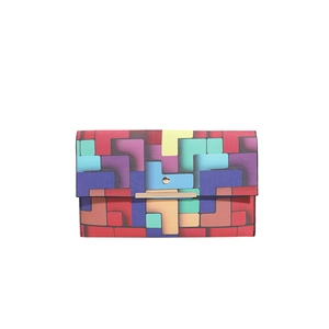 Bunte geometrische Blockmuster dünne Umschlag-Clutch-Tasche mit goldener Schnalle für Damen