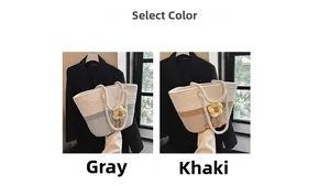 Détails des sacs tissés gris et kaki avec pendentifs décoratifs de tournesol