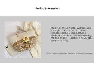 Détail du sac seau tissé avec décor de tournesol et anses en corde épaisse pour l'été