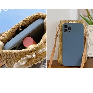 Mini borsa per cellulare in paglia con fiori e tabella delle taglie dettagliata