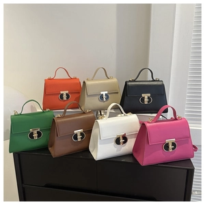 Collection of luxury small square handbags in seven candy colors with golden T-locks