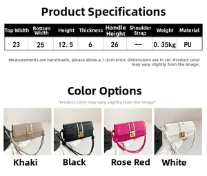 Detailed size chart and multi-color specifications for croc-pattern PU shoulder bag