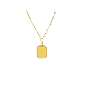 18K Gold Halskette mit quadratischem Anhänger, Gravur und asymmetrischen Kettenelementen