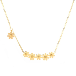 Détails des pendentifs marguerites sur une chaîne de collier en acier titane doré