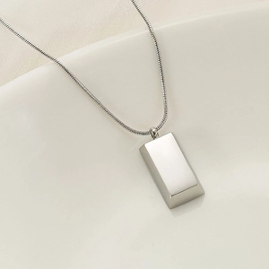Minimalist Rectangle Bar Pendant Necklace Titanium Steel Polish Finish Snake Chain Jewelry Gift For Women Men