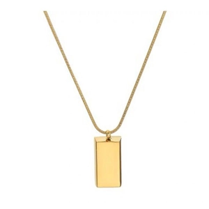 Minimalist gold brick pendant necklace with fine snake chain in polished titanium steel