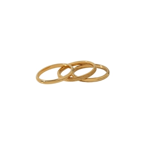 Three-piece stackable 18K gold-plated titanium rings featuring frosted and smooth finishes