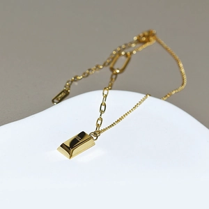 Polished 18K gold-plated bar anklet with unique mixed chain design for women