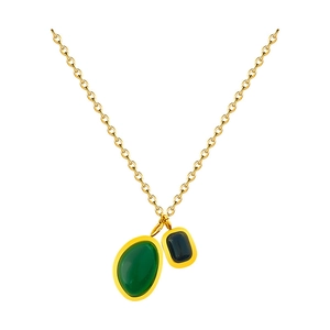 Luxurious double-pendant anklet with green and black agate in gold titanium steel